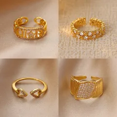 Pentagram Open Ring For Women, Waterproof Non Tarnish Copper With 18K Real Gold Plated PVD Coating And Zircon Inlay