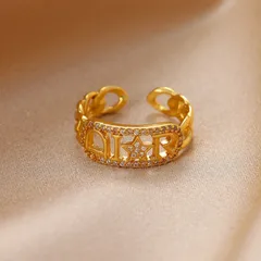 Pentagram Open Ring For Women, Waterproof Non Tarnish Copper With 18K Real Gold Plated PVD Coating And Zircon Inlay 3