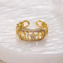 Pentagram Open Ring For Women, Waterproof Non Tarnish Copper With 18K Real Gold Plated PVD Coating And Zircon Inlay 4
