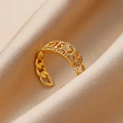 Pentagram Open Ring For Women, Waterproof Non Tarnish Copper With 18K Real Gold Plated PVD Coating And Zircon Inlay 5