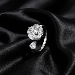 XUPING Platinum Plated Flowers Ring For Women With Zirconia Inlay, 1 Piece, Featuring 0.01µm Thick Coating