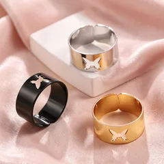 Polished Butterfly Alloy Ring For Adults Featuring Durable Zinc Alloy Chain Material