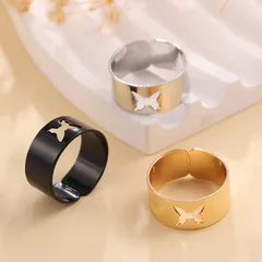 Polished Butterfly Alloy Ring For Adults Featuring Durable Zinc Alloy Chain Material 2