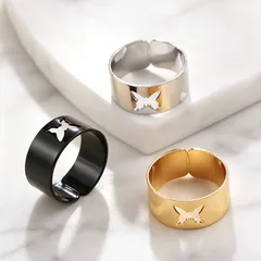 Polished Butterfly Alloy Ring For Adults Featuring Durable Zinc Alloy Chain Material 3