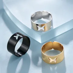 Polished Butterfly Alloy Ring For Adults Featuring Durable Zinc Alloy Chain Material 4