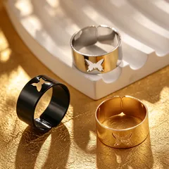 Polished Butterfly Alloy Ring For Adults Featuring Durable Zinc Alloy Chain Material 5