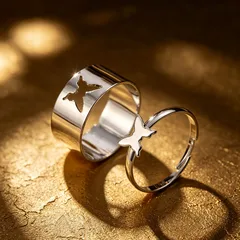 Polished Butterfly Ring For Adults Made Of Mixed Materials, Stylish Stainless Steel Jewelry Set