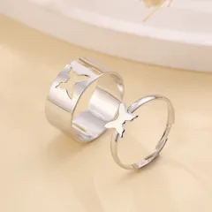 Polished Butterfly Ring For Adults Made Of Mixed Materials, Stylish Stainless Steel Jewelry Set 2