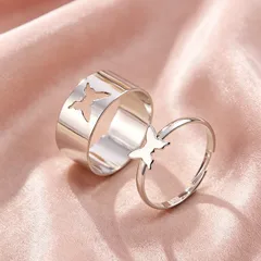 Polished Butterfly Ring For Adults Made Of Mixed Materials, Stylish Stainless Steel Jewelry Set 5