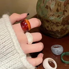 Polished Resin Ring Geometric Pattern Women's Index Finger Ring Color Gradient Acrylic Vintage Amber Personalized Design