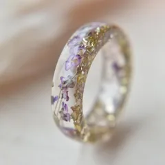 Polished Resin Ring With Embossed Purple Aromatherapy Lace Glass Fragments Geometric Jewelry Women's Gift