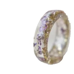 Polished Resin Ring With Embossed Purple Aromatherapy Lace Glass Fragments Geometric Jewelry Women's Gift 5
