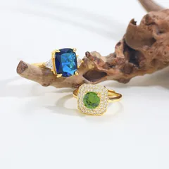 Polished Square Open Ring For Women In Copper With 18K Real Gold Plated Coating 0.03µm Featuring Zircon