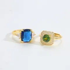 Polished Square Open Ring For Women In Copper With 18K Real Gold Plated Coating 0.03µm Featuring Zircon 2