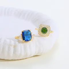 Polished Square Open Ring For Women In Copper With 18K Real Gold Plated Coating 0.03µm Featuring Zircon 3