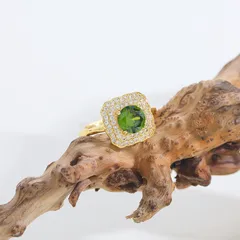 Polished Square Open Ring For Women In Copper With 18K Real Gold Plated Coating 0.03µm Featuring Zircon 4