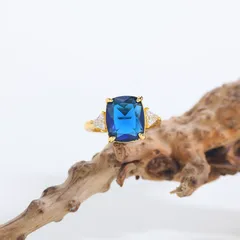 Polished Square Open Ring For Women In Copper With 18K Real Gold Plated Coating 0.03µm Featuring Zircon 5