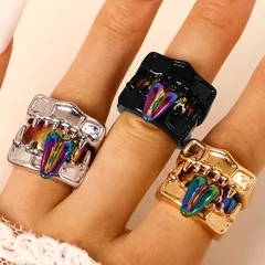 Punk Style Dyed Black Open Rings For Women, 3 Pieces Set, Copper Material With KC Golden Plated Finish