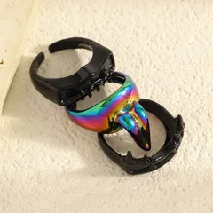 Punk Style Dyed Black Open Rings For Women, 3 Pieces Set, Copper Material With KC Golden Plated Finish 4