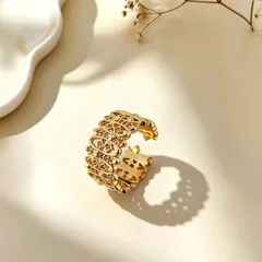 Punk Style Flowers Ring For Women In Gold Copper With PVD Coated Golden Plated Finish 3