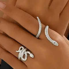 Punk Style Golden Metal Snake Ring Set For Women Featuring Unique Design, 1 Set 2