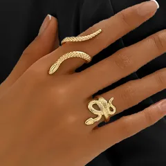Punk Style Golden Metal Snake Ring Set For Women Featuring Unique Design, 1 Set 4