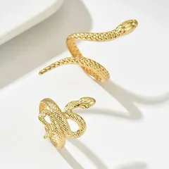 Punk Style Golden Metal Snake Ring Set For Women Featuring Unique Design, 1 Set 5