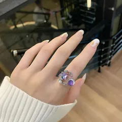 Sweet Purple Butterfly Open Ring For Women In Alloy With Zircon Inlay, Featuring Electroplated Finish