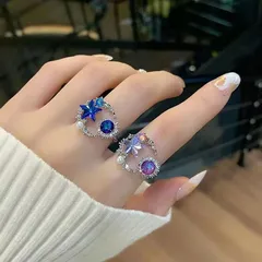 Sweet Purple Butterfly Open Ring For Women In Alloy With Zircon Inlay, Featuring Electroplated Finish 2