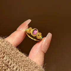 Luxurious Purple Oval Open Ring For Women In Copper With Zircon Inlay, Featuring Electroplated Finish
