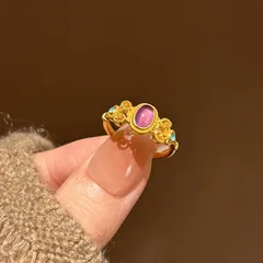 Luxurious Purple Oval Open Ring For Women In Copper With Zircon Inlay, Featuring Electroplated Finish 2