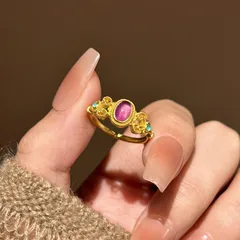 Luxurious Purple Oval Open Ring For Women In Copper With Zircon Inlay, Featuring Electroplated Finish 3