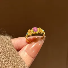 Luxurious Purple Oval Open Ring For Women In Copper With Zircon Inlay, Featuring Electroplated Finish 4