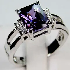 Sweet Purple Rectangle Ring For Women In Metal With Zircon Inlay, Featuring Electroplated Craftsmanship 4