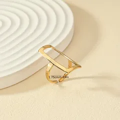 Quadrilateral Open Ring For Unisex Featuring Golden Alloy Design 4