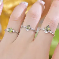 R316 Flower Branch Design Water Drop Zircon Olive Green Purple Suit Awn Star Shape Open Ring Fashionable Ring 3