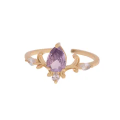 R316 Flower Branch Design Water Drop Zircon Olive Green Purple Suit Awn Star Shape Open Ring Fashionable Ring 5