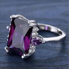Rectangle Purple Alloy Ring For Women With Zircon Inlay, Featuring Electroplated Finish