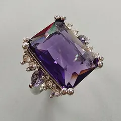 Rectangle Purple Alloy Ring For Women With Zircon Inlay, Featuring Electroplated Finish 2
