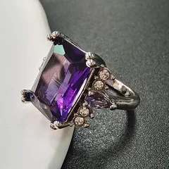 Rectangle Purple Alloy Ring For Women With Zircon Inlay, Featuring Electroplated Finish 4