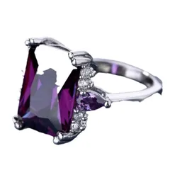 Rectangle Purple Alloy Ring For Women With Zircon Inlay, Featuring Electroplated Finish 5