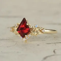 Red Agate Diamond Shaped Ring For Women Luxury Design Court Style Gold Plated Zircon Jewelry Bohemian Pattern Alloy Material 2
