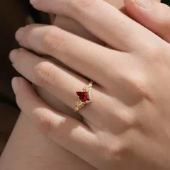 Red Agate Diamond Shaped Ring For Women Luxury Design Court Style Gold Plated Zircon Jewelry Bohemian Pattern Alloy Material 4