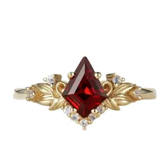 Red Agate Diamond Shaped Ring For Women Luxury Design Court Style Gold Plated Zircon Jewelry Bohemian Pattern Alloy Material 5