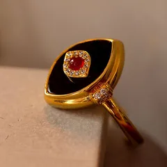 Red Eye Open Ring Set With Diamonds Women's Jewelry Vintage Style Gift