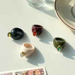 Resin Geometric Colorful Zircon Ring Simple Round Diamond Micro Pave Wedding Ring Unisex Resin Ring Jewelry 3