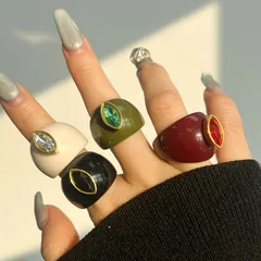 Resin Geometric Colorful Zircon Ring Simple Round Diamond Micro Pave Wedding Ring Unisex Resin Ring Jewelry 4