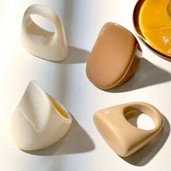 Resin Wide Oval Ring Unique Design Exaggerated Pure Color Unisex Ring Finger Ring Geometric Pattern Handmade Jewelry