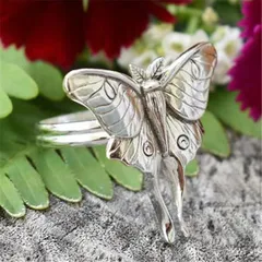 Retro Butterfly Ring For Women In Silver Alloy Featuring Antique Silver Plated Electroplated Finish 3