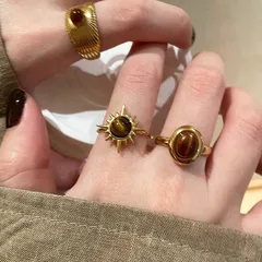 Retro Classic Style Geometric Alloy Plating Tiger Eye Women's Open Rings
